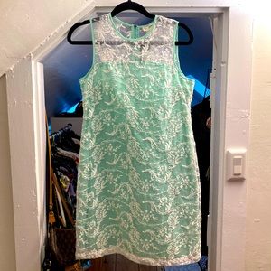 Teal and white shift dress